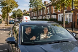 Professional Driving Instructor Brentford teaching a learner in a dual-control car on a residential road in Brentford