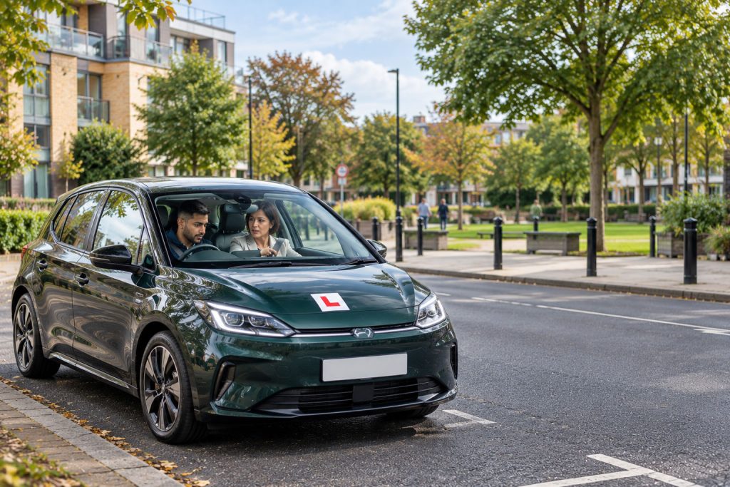 Professional driving instructor teaching a learner driver in Whitton