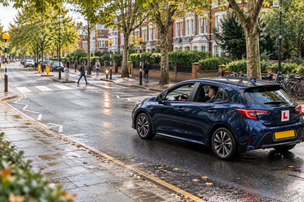 Driving lessons Richmond with a learner driver and instructor on a UK road